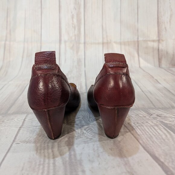 AS98 Burgundy Leather Peep Toe Slingback Pumps Women Sz 37 - Picture 5 of 9